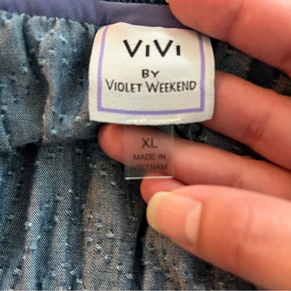 Vivi By Violet Weekend Women Cottagecore Off Shoulder Dress Blue Sz XL Cotton - Picture 9 of 11